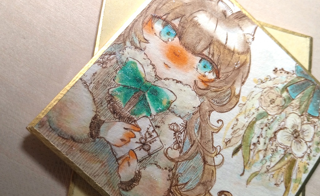 ミニ原画「ネコとスワッグ」