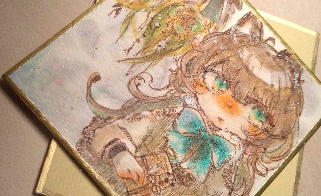 ミニ原画「ネコとスワッグ」