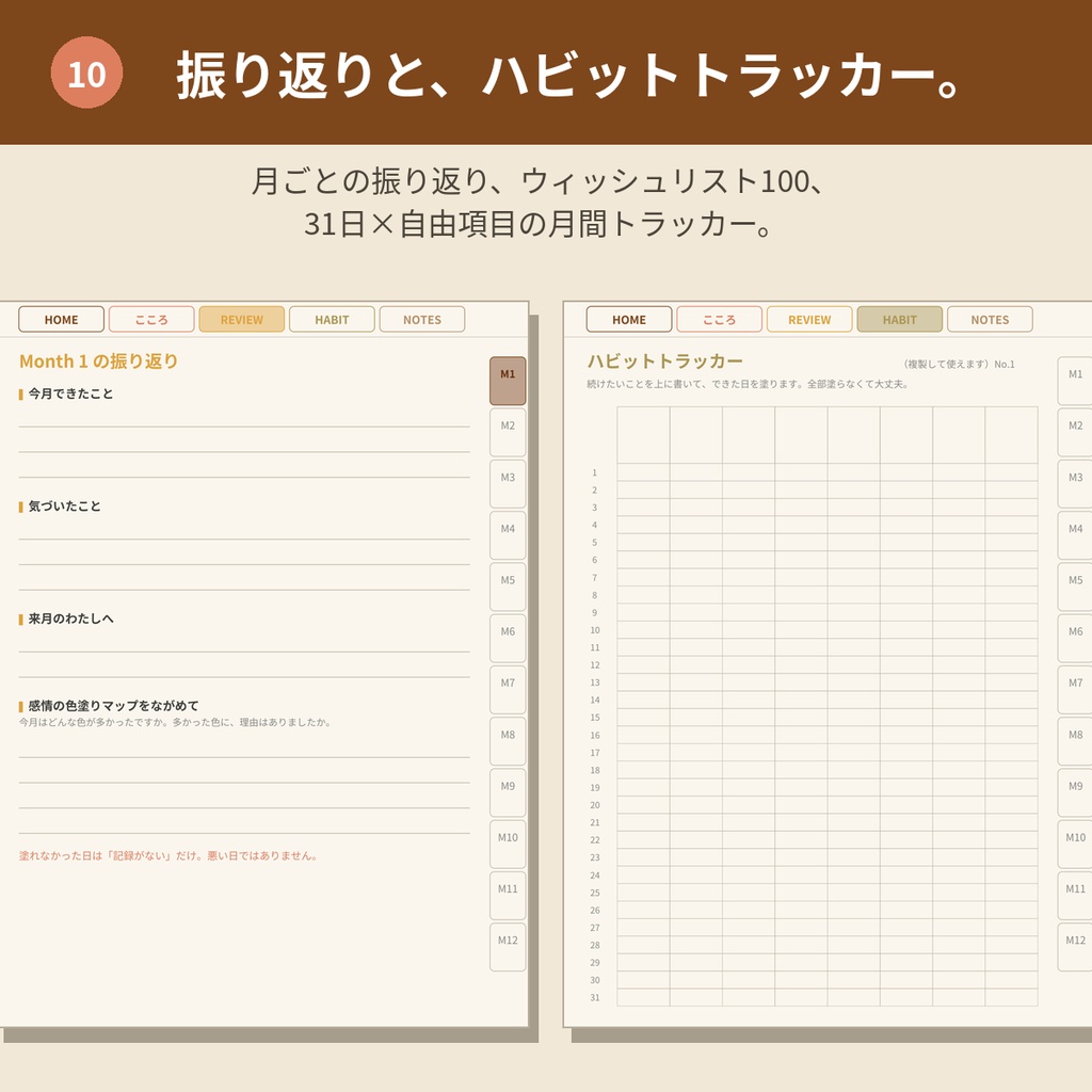 心を整えるデジタルプランナー【モカベージュ】GoodNotes対応PDF|ADHDの方にも使いやすい|全ページリンク888ページ|こころの記録・ご褒美ガチャつき手帳