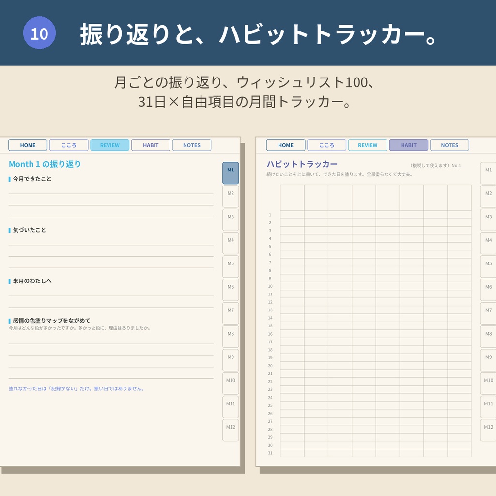 心を整えるデジタルプランナー【ブルー】GoodNotes対応PDF|ADHDの方にも使いやすい|全ページリンク888ページ|こころの記録・ご褒美ガチャつき手帳