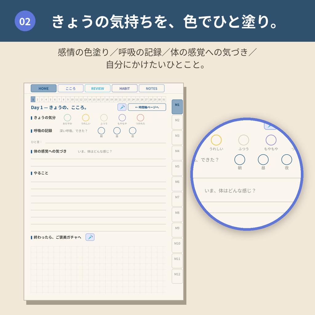 心を整えるデジタルプランナー【ブルー】GoodNotes対応PDF|ADHDの方にも使いやすい|全ページリンク888ページ|こころの記録・ご褒美ガチャつき手帳