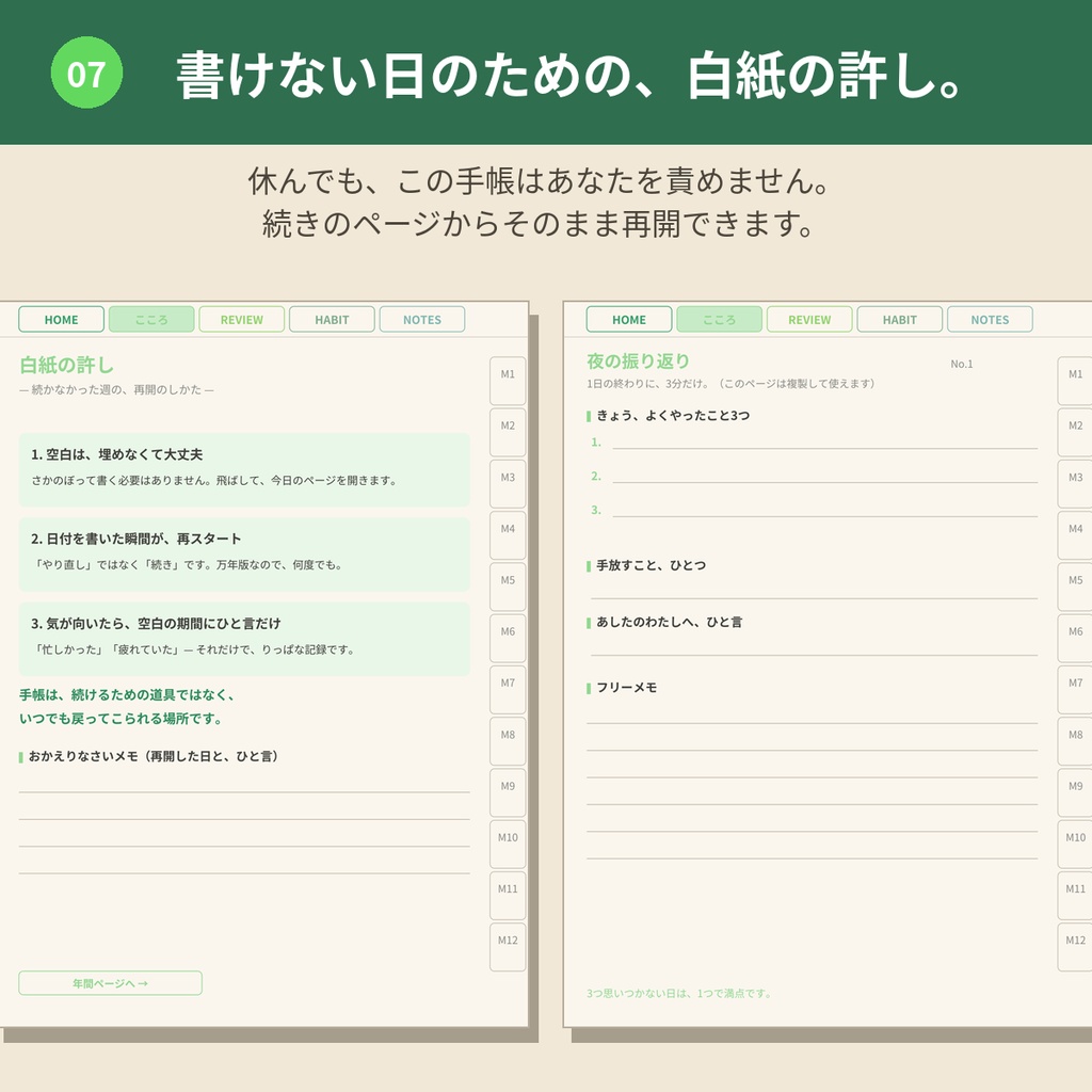 心を整えるデジタルプランナー【パステルグリーン】GoodNotes対応PDF|ADHDの方にも使いやすい|全ページリンク888ページ|こころの記録・ご褒美ガチャつき手帳