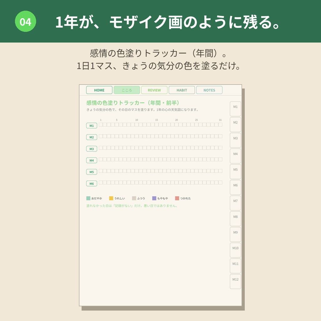 心を整えるデジタルプランナー【パステルグリーン】GoodNotes対応PDF|ADHDの方にも使いやすい|全ページリンク888ページ|こころの記録・ご褒美ガチャつき手帳