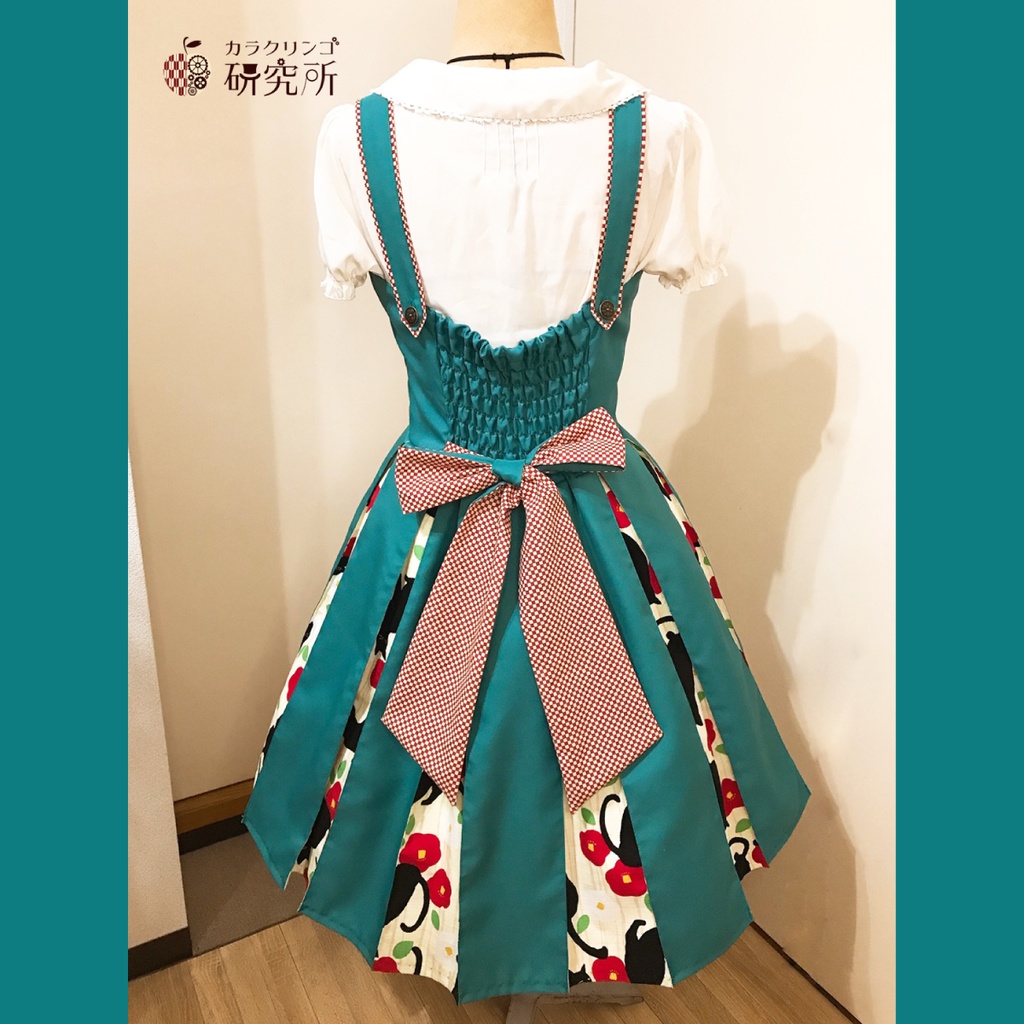 大正浪漫ジャンパースカート(浅葱色-黒猫と椿のタンゴ-)