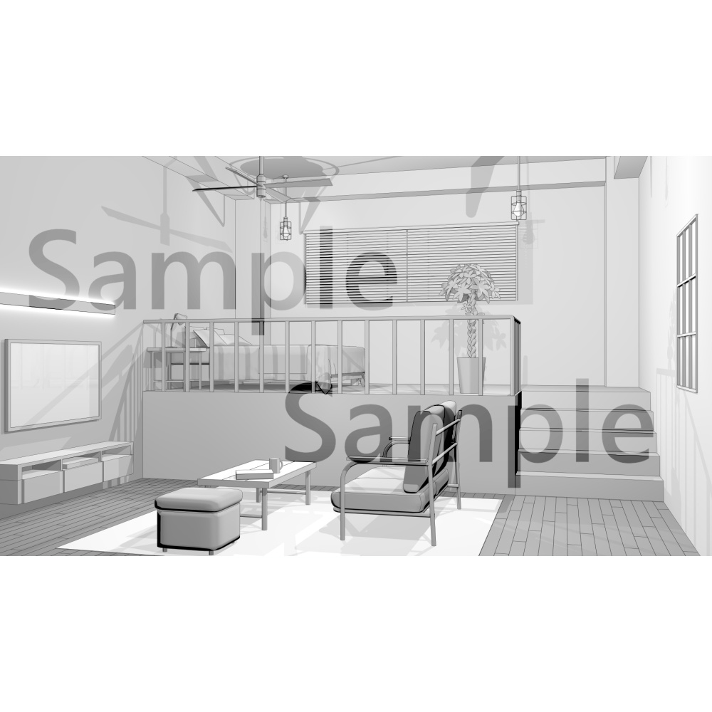 【背景素材】インダストリアル風部屋