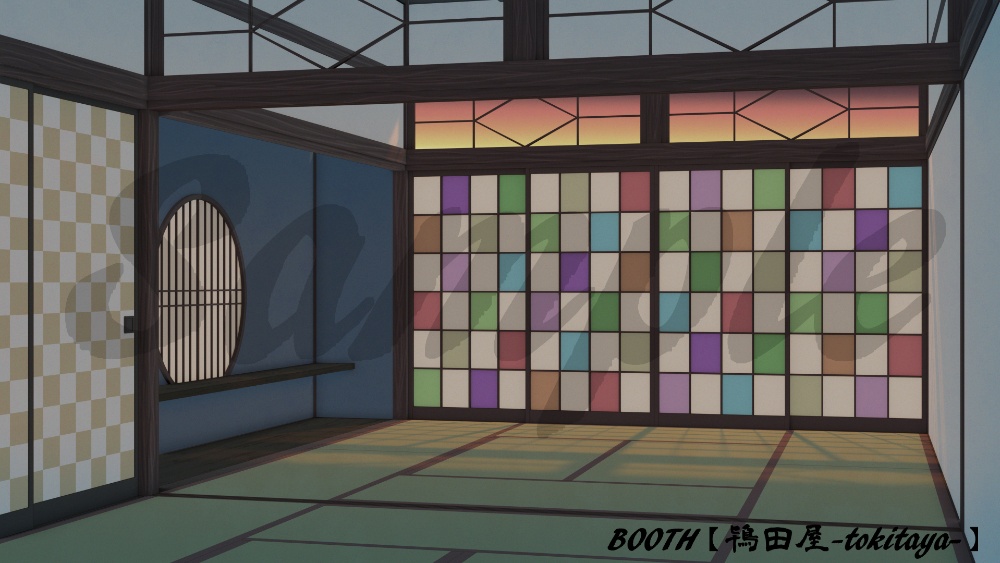 【背景イラスト】ハイカラな和室(時間差分有り)