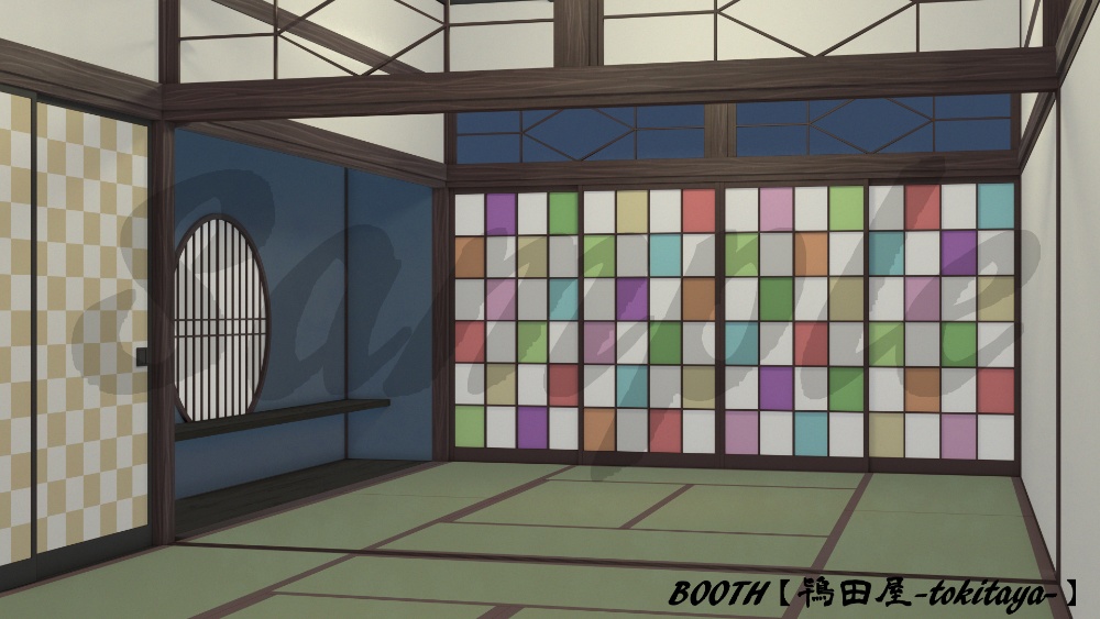 【背景イラスト】ハイカラな和室(時間差分有り)