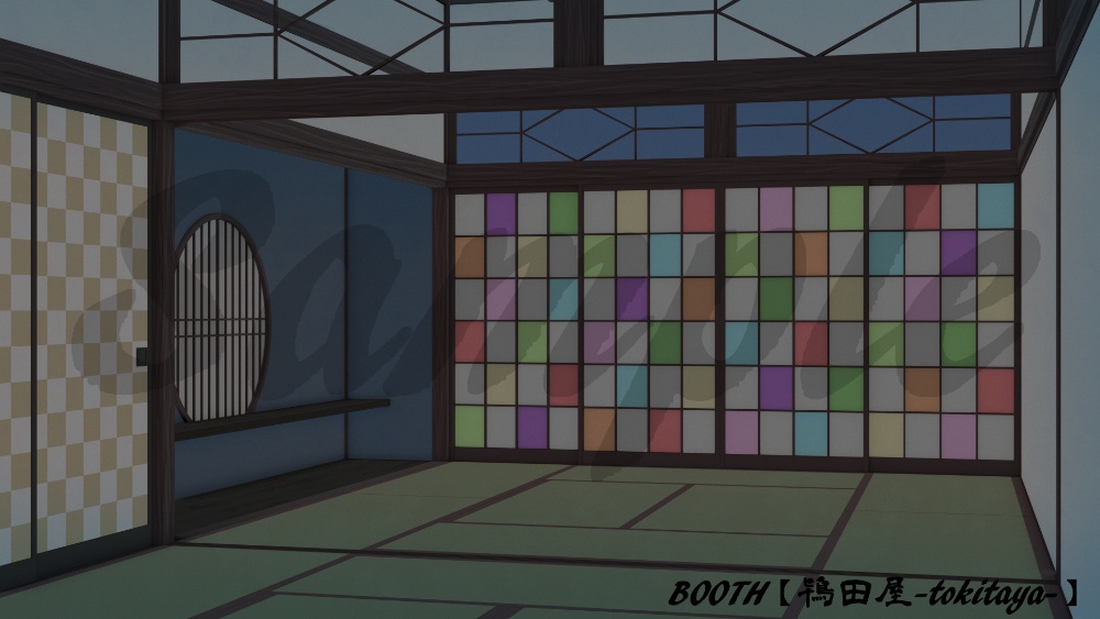 【背景イラスト】ハイカラな和室(時間差分有り)