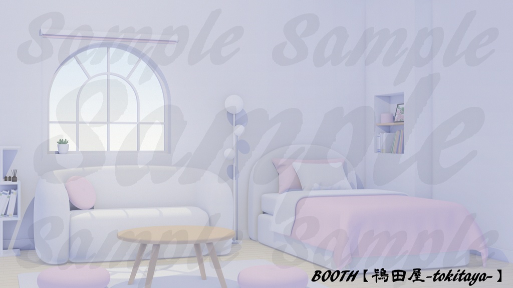 【背景イラスト】パステルカラーのワンルーム(時間差分有り)