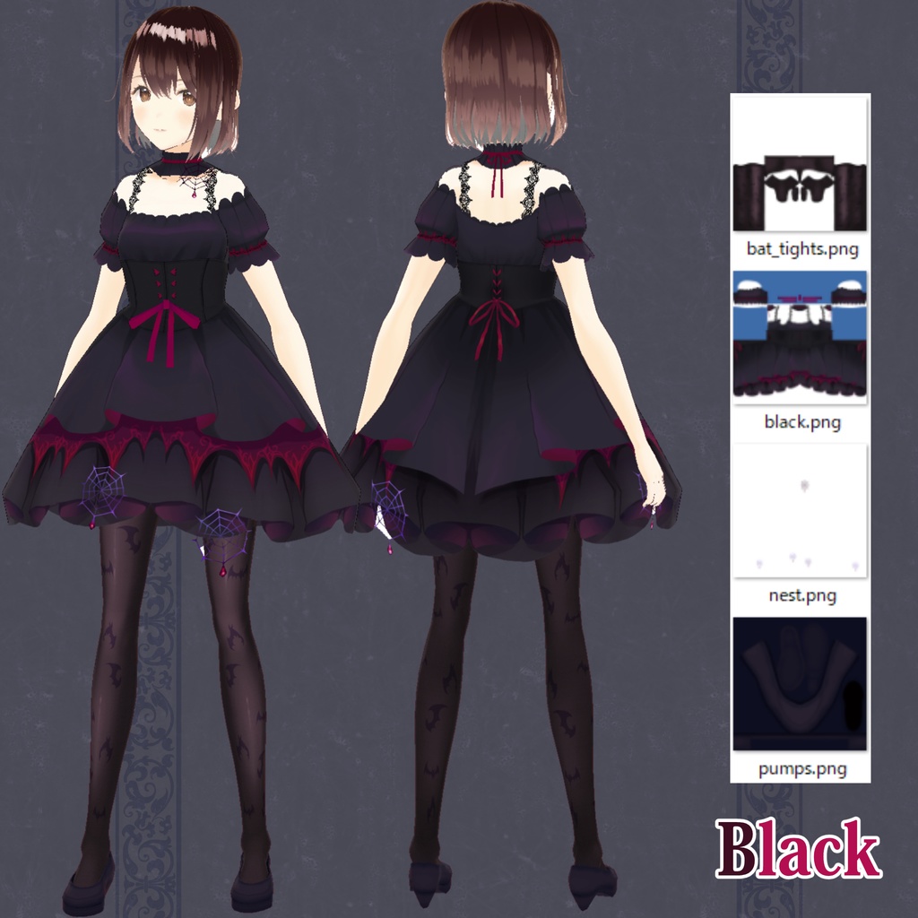 【VRoid用テクスチャ】ゴシックドレスセット_Texture for VRoid "The Gothic Dress ”