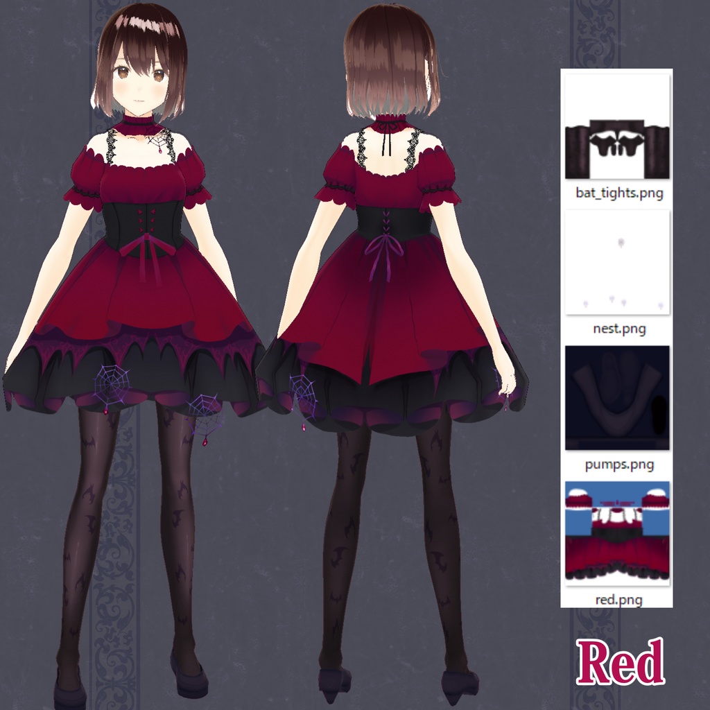 【VRoid用テクスチャ】ゴシックドレスセット_Texture for VRoid "The Gothic Dress ”
