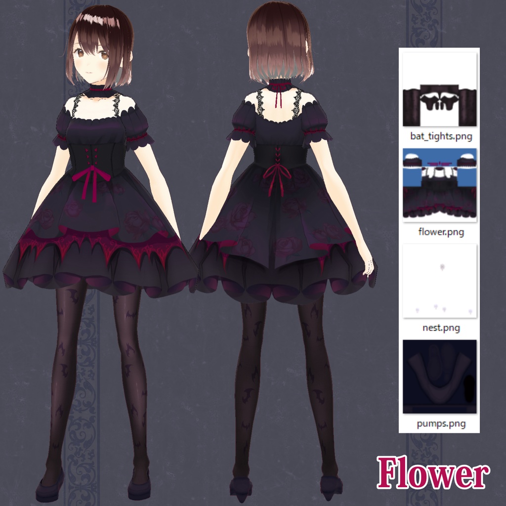【VRoid用テクスチャ】ゴシックドレスセット_Texture for VRoid "The Gothic Dress ”