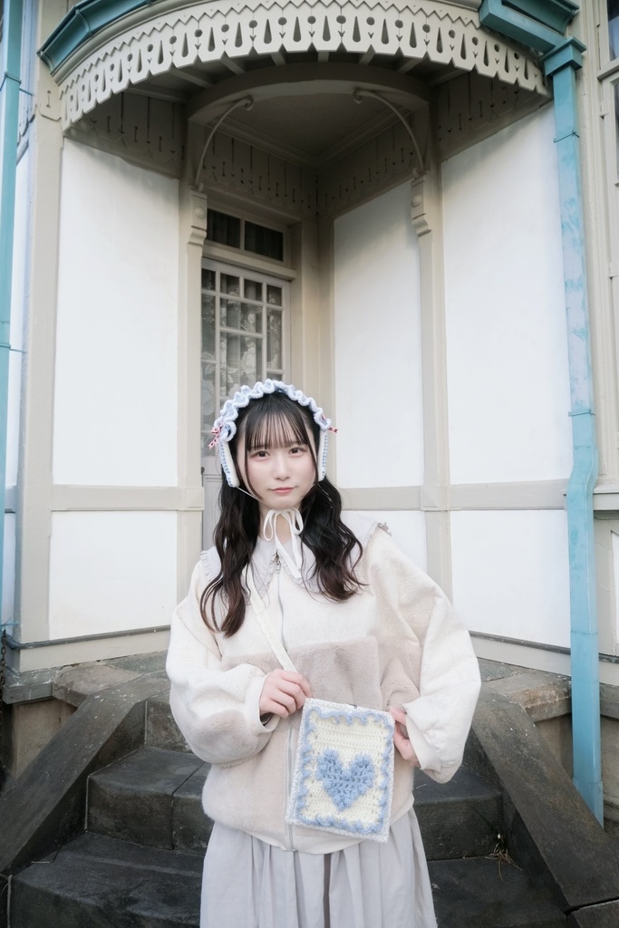 手編みのぽこぽこハートバック