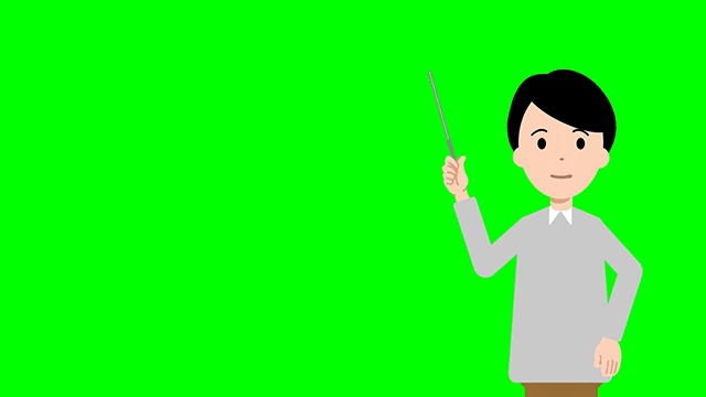 シンプル男性 解説する動画3点セット 黒板・白背景・グリーンバック