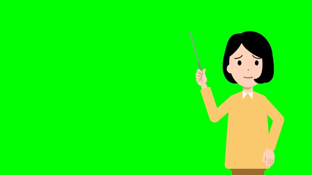 シンプル女性 解説する動画3点セット 黒板・白背景・グリーンバック
