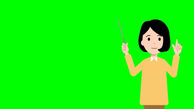 シンプル女性 解説する動画3点セット 黒板・白背景・グリーンバック