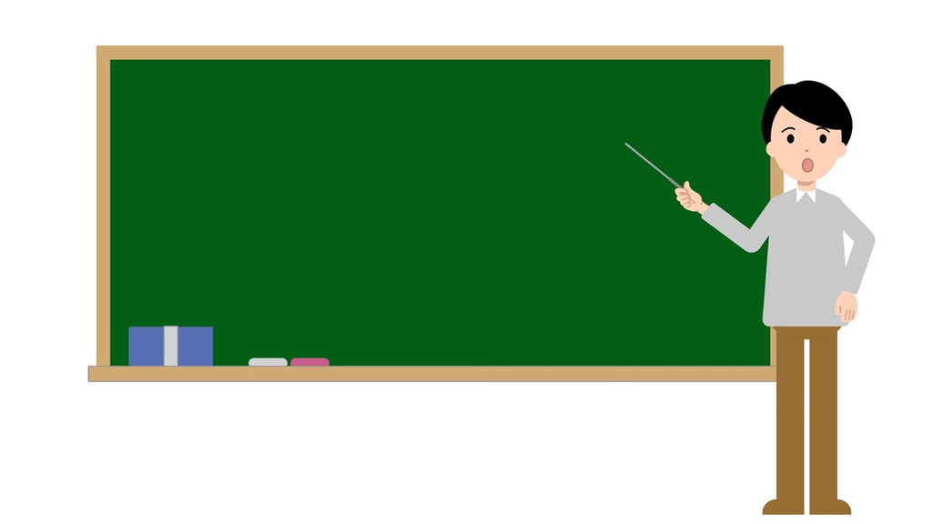 シンプル男性 解説する動画全身バージョン3点セット 黒板・白背景・グリーンバック