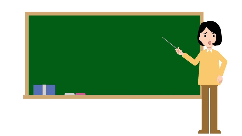 シンプル女性 解説する動画全身バージョン3点セット 黒板・白背景・グリーンバック