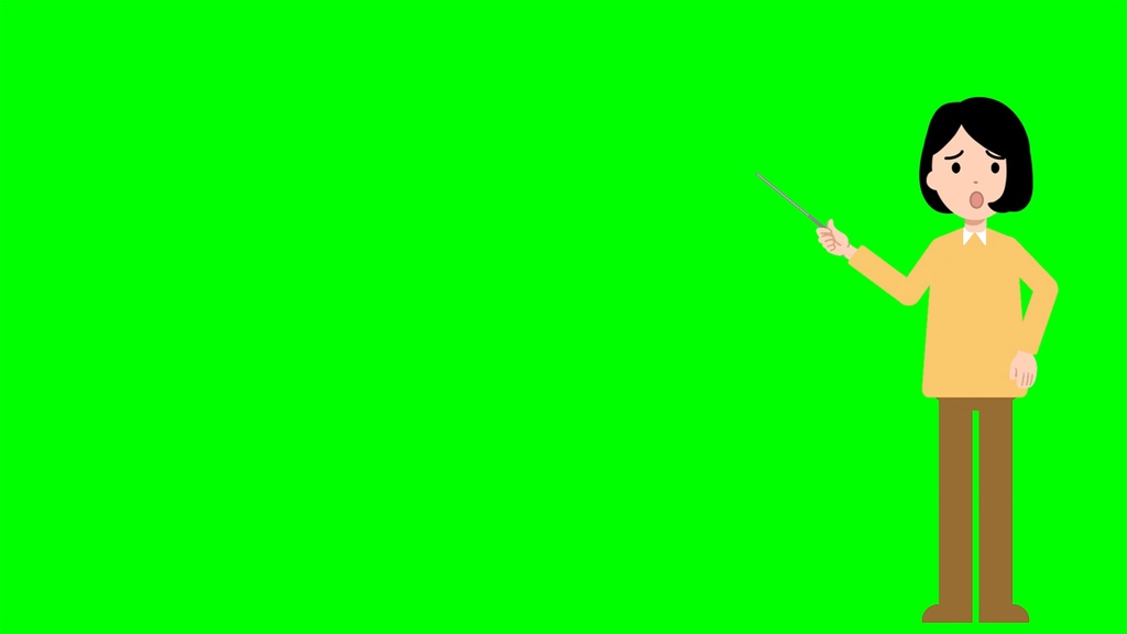 シンプル女性 解説する動画全身バージョン3点セット 黒板・白背景・グリーンバック