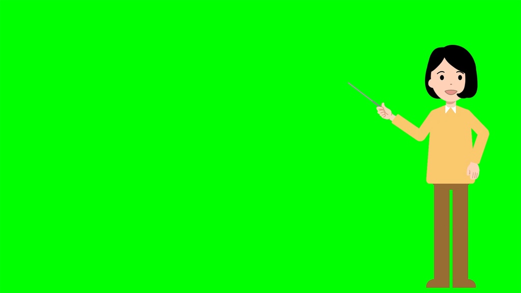 シンプル女性 解説する動画全身バージョン3点セット 黒板・白背景・グリーンバック