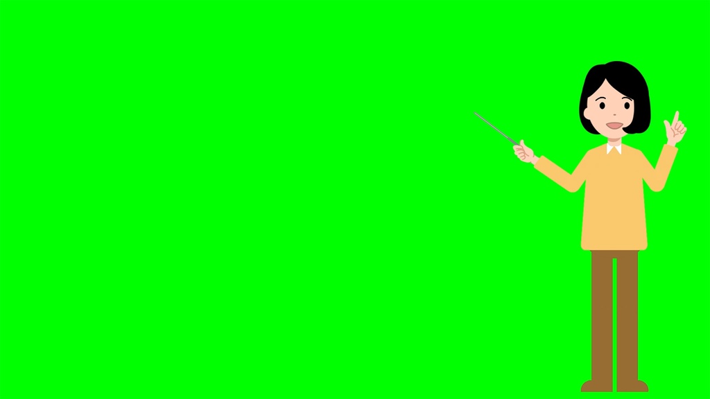 シンプル女性 解説する動画全身バージョン3点セット 黒板・白背景・グリーンバック