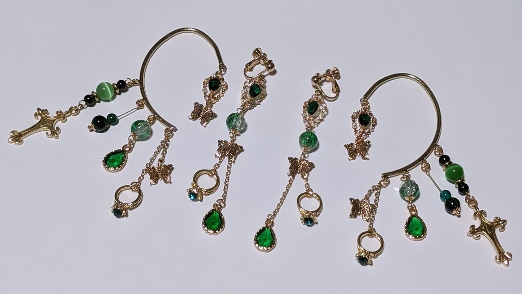 イヤーフック＆イヤリングset　[緑]