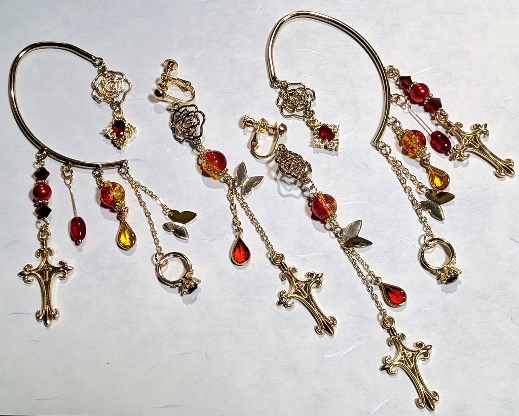 イヤーフック＆イヤリングset　[赤]