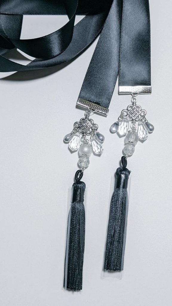 黒の中華風3wayリボン(クリア×シルバー)