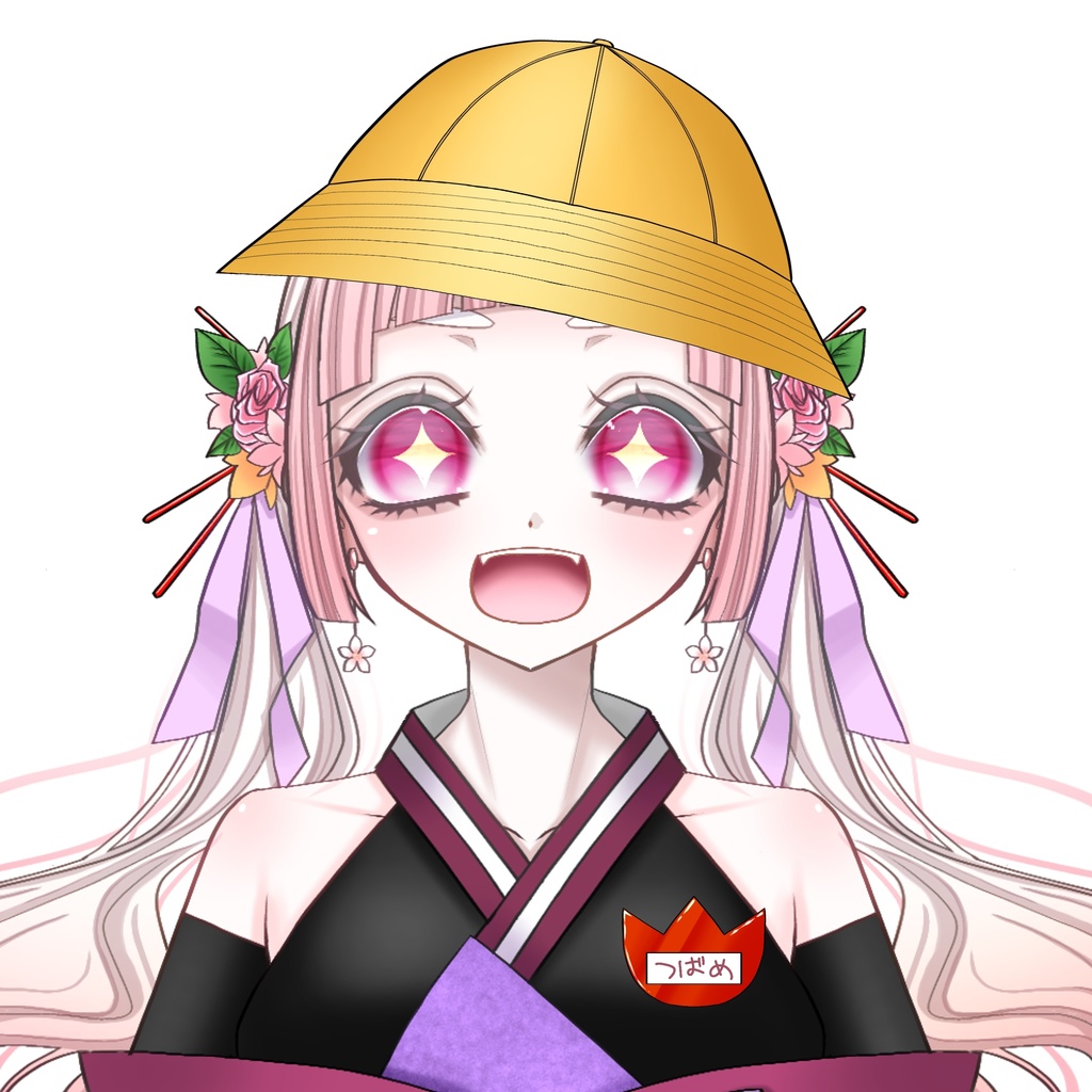 黄帽子とチューリップの名札素材📛 おはようVTuber/おはようVライバー/おはようVTuber素材/おはようVライバー素材/VTuber素材/Vライバー素材(透過素材)