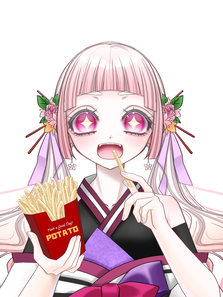 ポテトを食べる素材🍟 おはようVTuber/おはようVライバー/おはようVTuber素材/おはようVライバー素材/VTuber素材/Vライバー素材(透過素材)