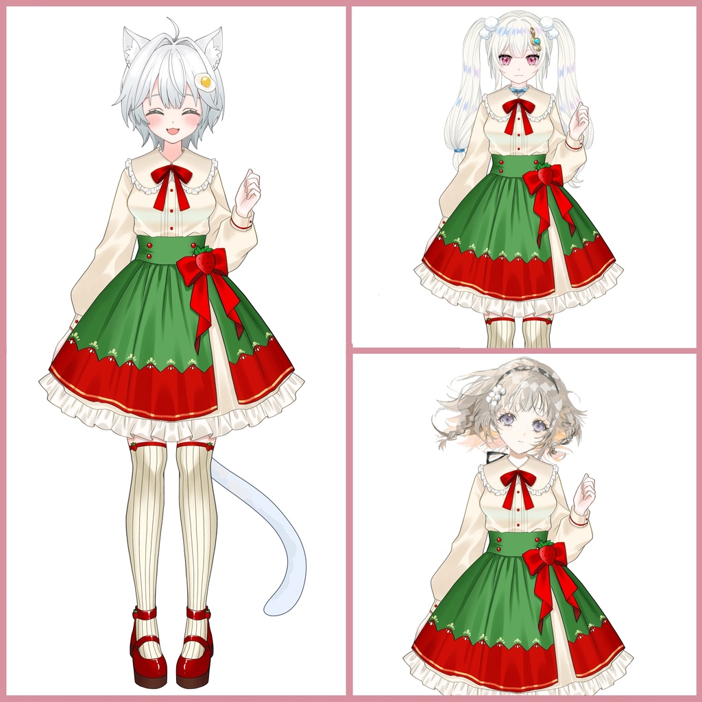 いちごモチーフの衣装素材🍓おはようVTuber/おはようVライバー/おはようVTuber素材/おはようVライバー素材/VTuber素材/Vライバー素材 (透過素材)