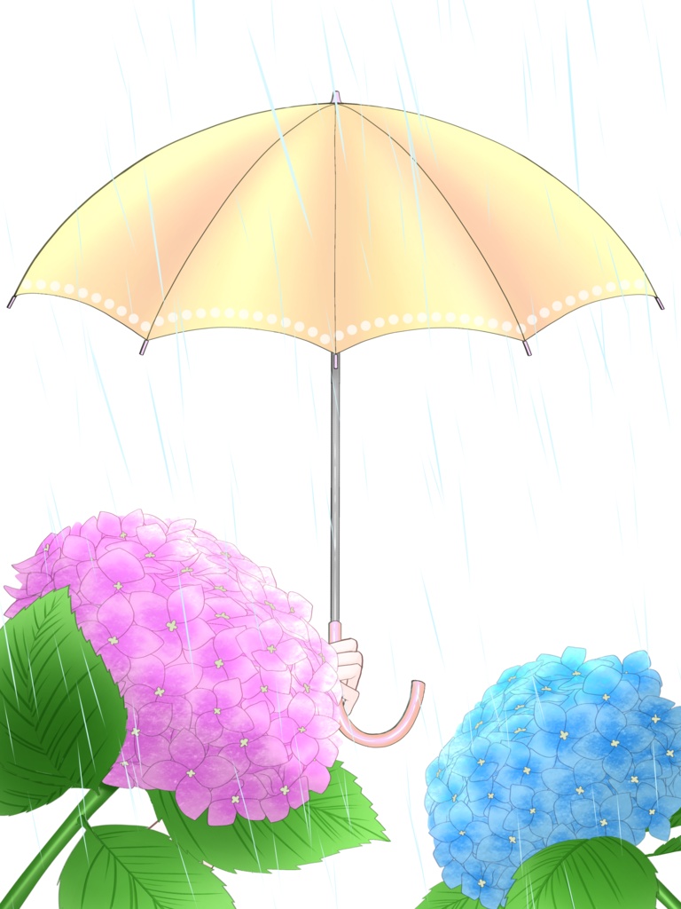雨と傘と紫陽花の素材☔️(傘全3色) VTuber素材/Vライバー素材/おはようVTuber/おはようVライバー/おはようVTuber素材/おはようVライバー素材 (透過素材)