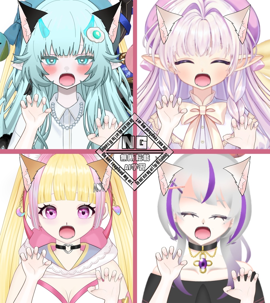 【VTuber素材】猫耳と猫の手ポーズの素材🐈🐾(全3色)