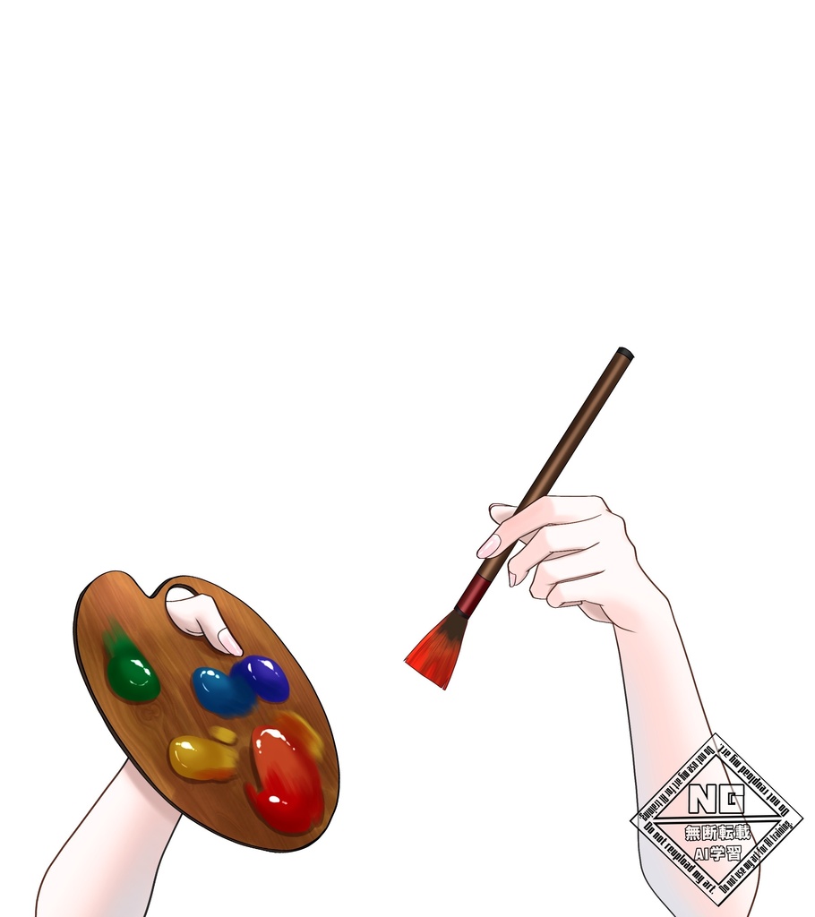パレットと絵筆を持つ手の素材🎨🖌【VTuber素材】【無償素材】(透過素材)