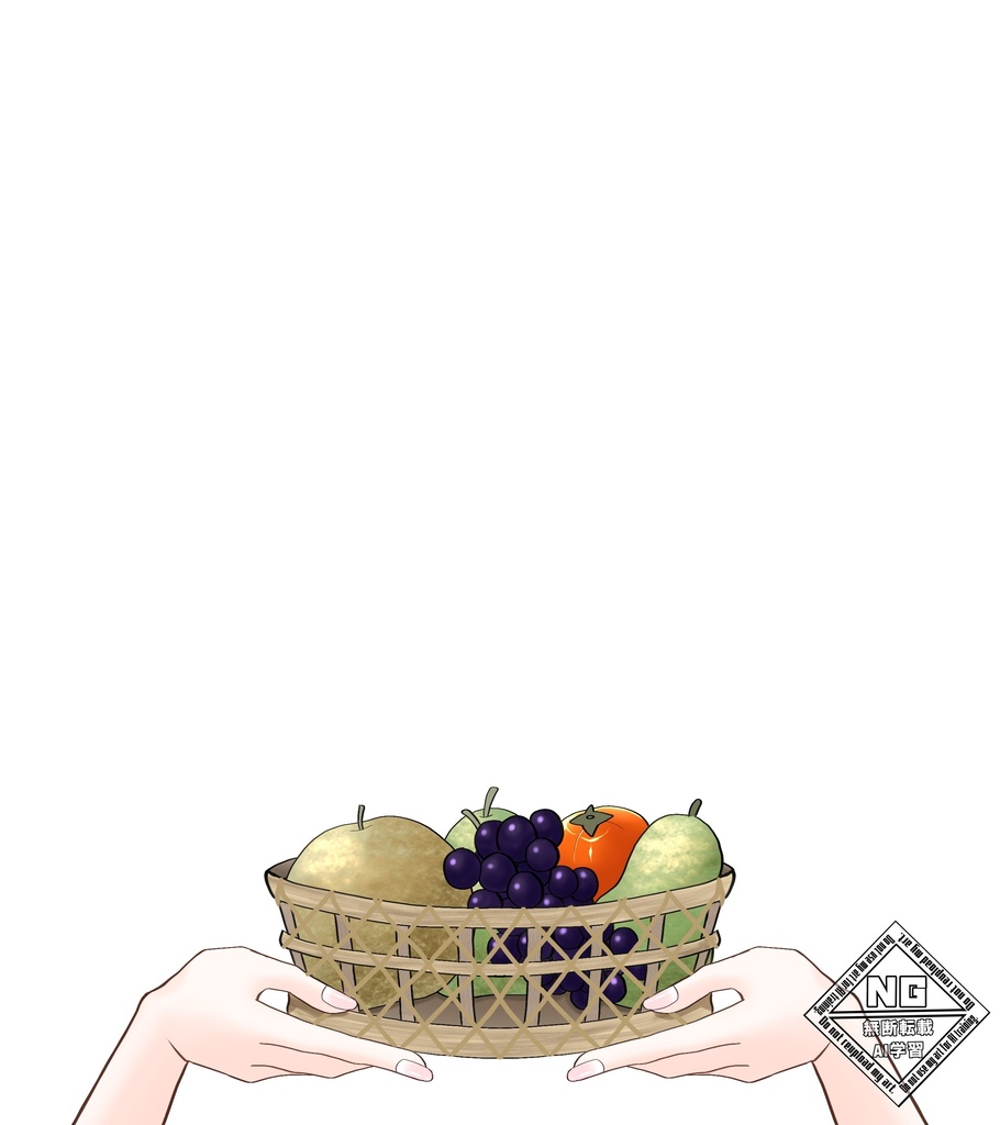 秋のフルーツ盛りを持つ手の素材🍎🍇🍐