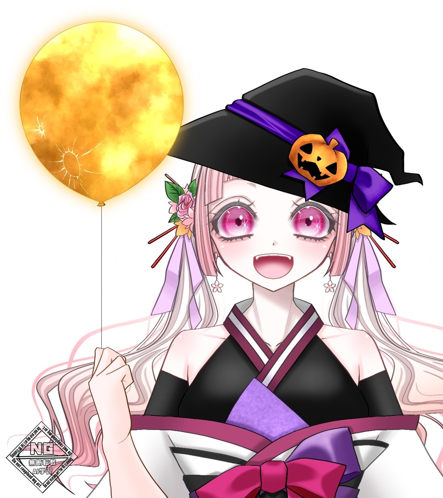【ハロウィン素材第6弾🎃】魔女の帽子と満月の風船を持つ手の素材🌕🎈【VTuber素材】【無償素材】(透過素材)
