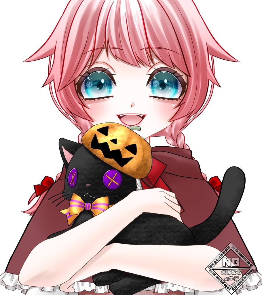 ハロウィン素材第15弾🎃オオカミと黒猫のぬいぐるみを抱っこする素材🩵【VTuber素材】【無償素材】