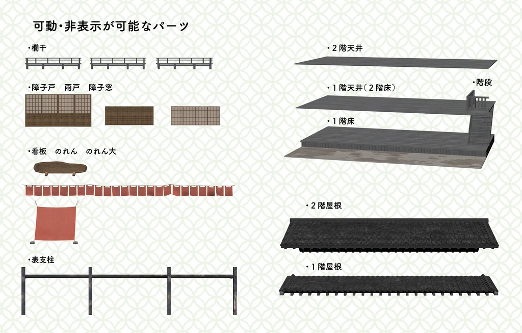 クリップスタジオ3D素材 江戸風たてもの