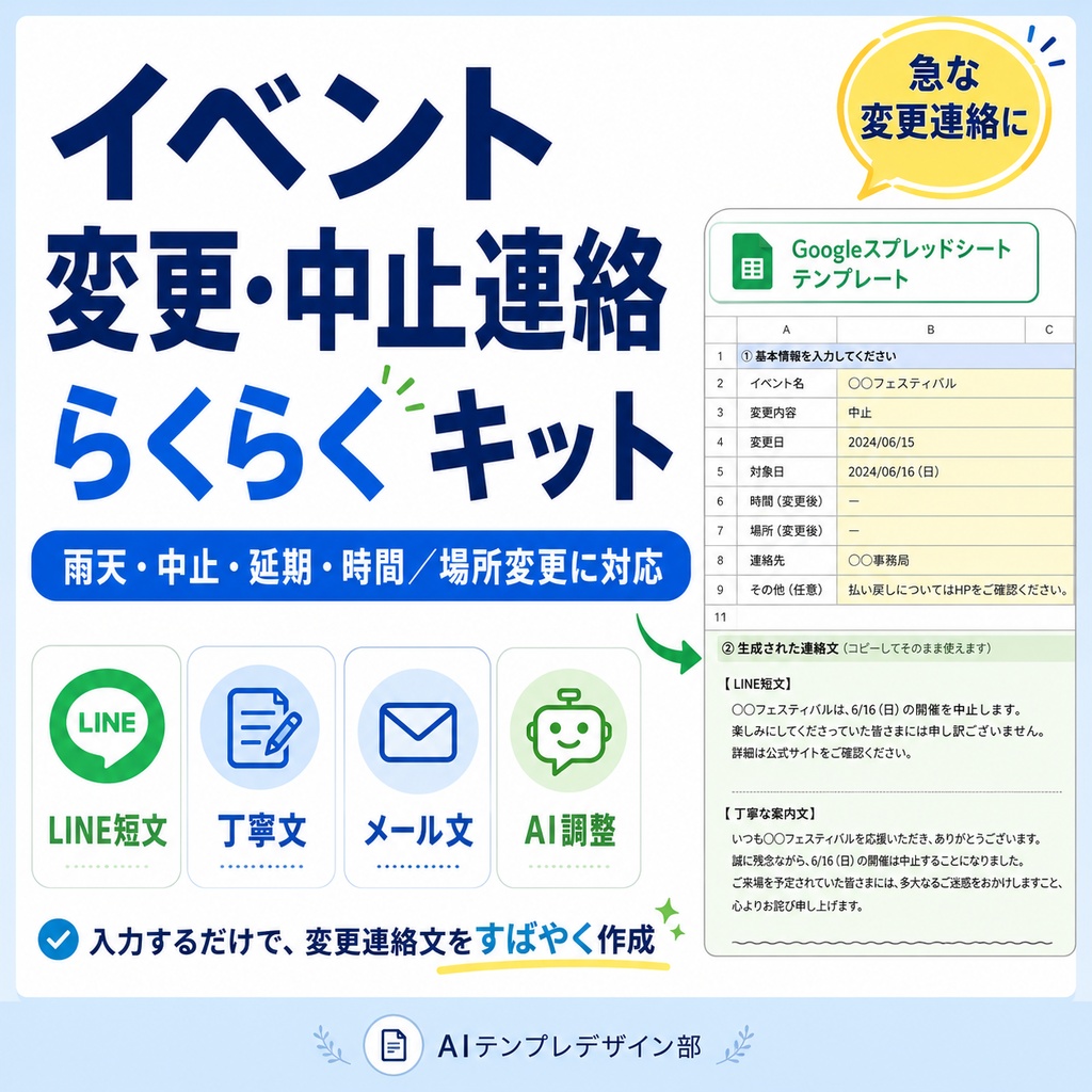 イベント中止・延期・変更のお知らせ文をラクに作るテンプレート【LINE・メール対応】