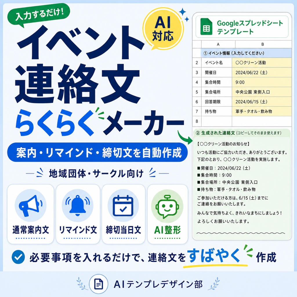イベント案内文・リマインドを入力だけで作るテンプレート【LINE・メール対応】 商品紹介文