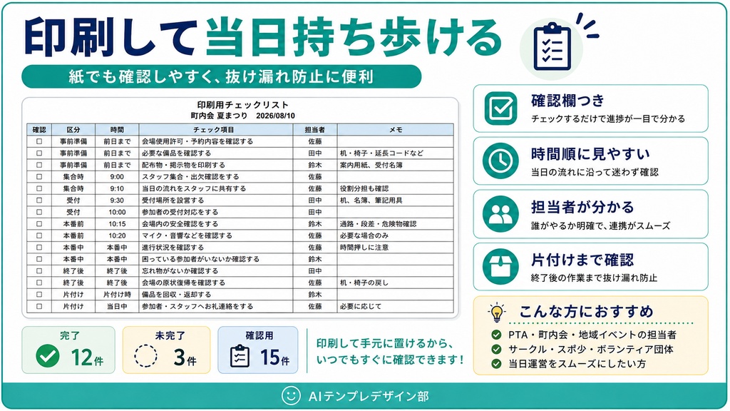イベント当日のやること・担当をまとめて管理するチェックリスト【準備・受付・片付け対応】