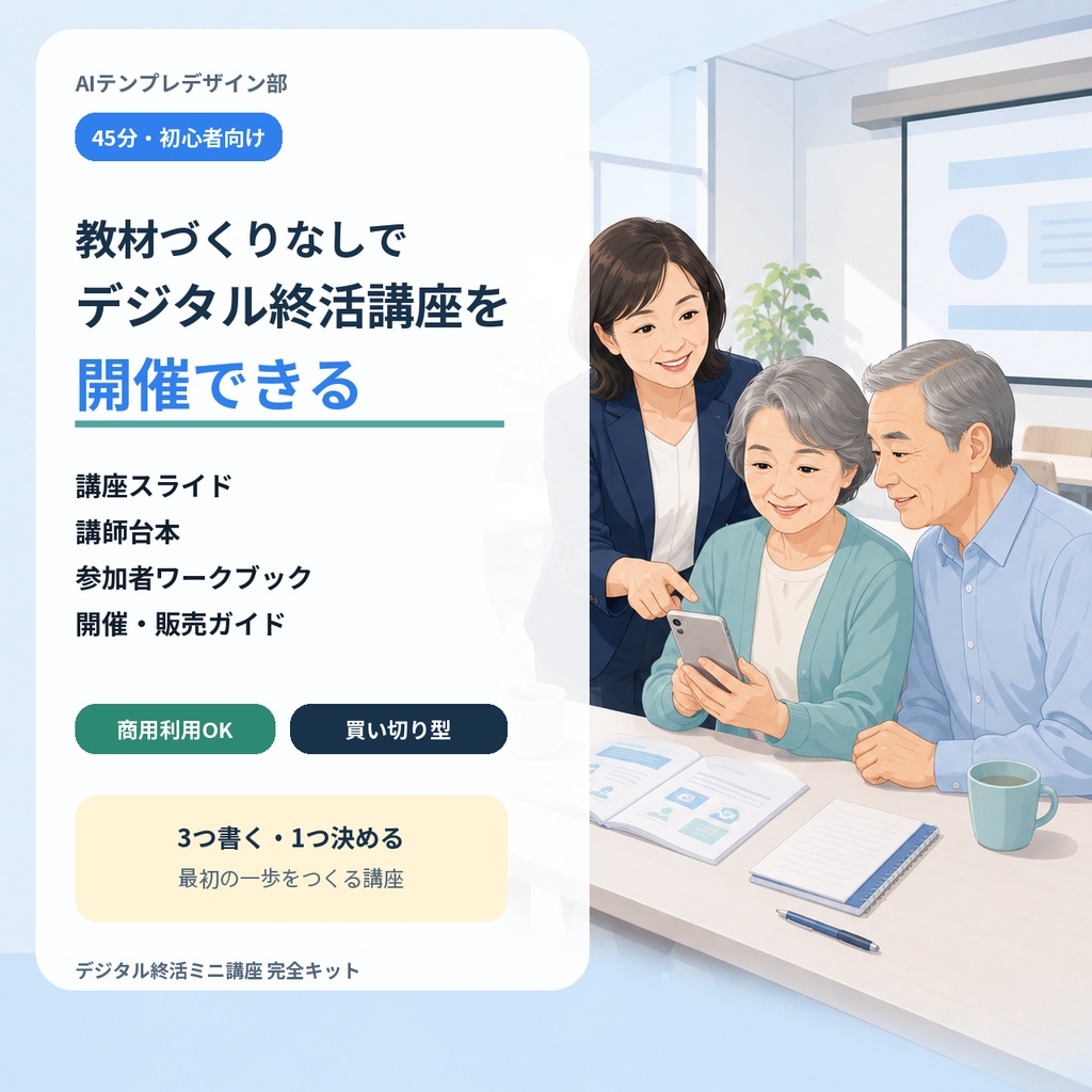 デジタル終活ミニ講座 完全開催キット｜スライド・講師台本・配布資料付き【商用利用可】