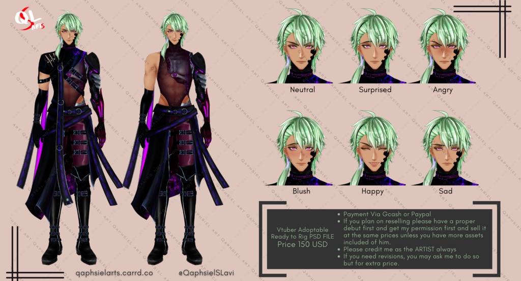 Premade adoptable Live 2D Vtuber Model v2 - Ready to rig PSD file. 6 expressions. Male L2D Avatar. Free for commercial use