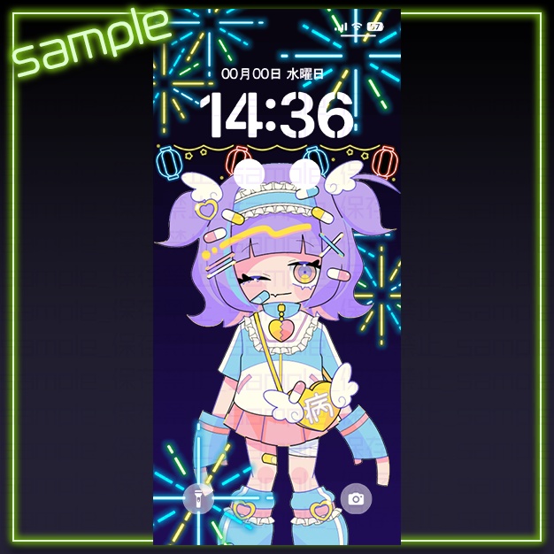 【iPhoneサイズ】ネオン花火【背景+枠素材】