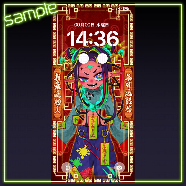 【iPhoneサイズ】極彩灯札【背景+枠素材】