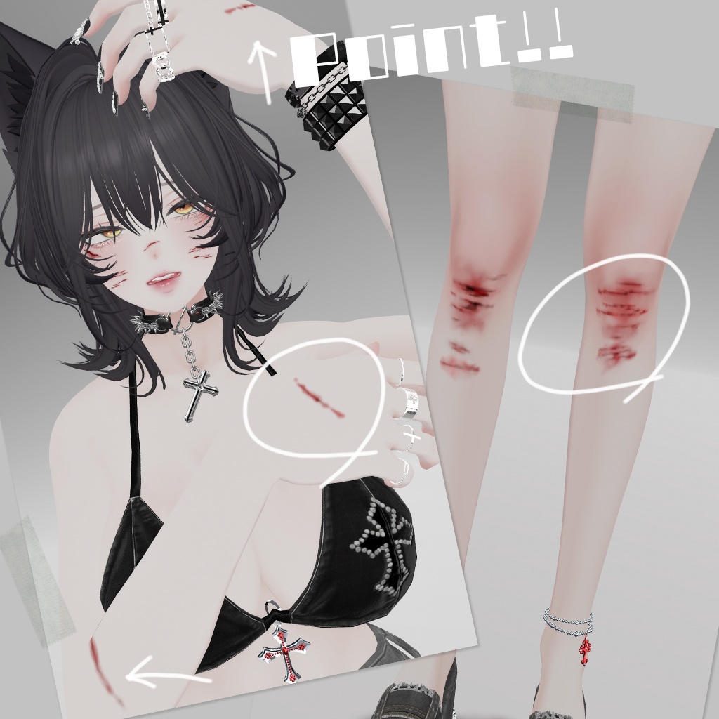 怪我・傷(顔・腕・足)テクスチャーセット【9Avatar対応】