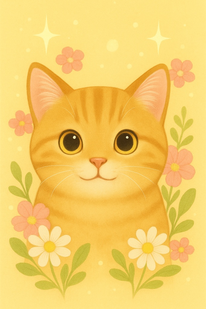 【にっこりとらのすけ】お花に囲まれた癒しの笑顔／スマホ待ち受け用イラスト画像