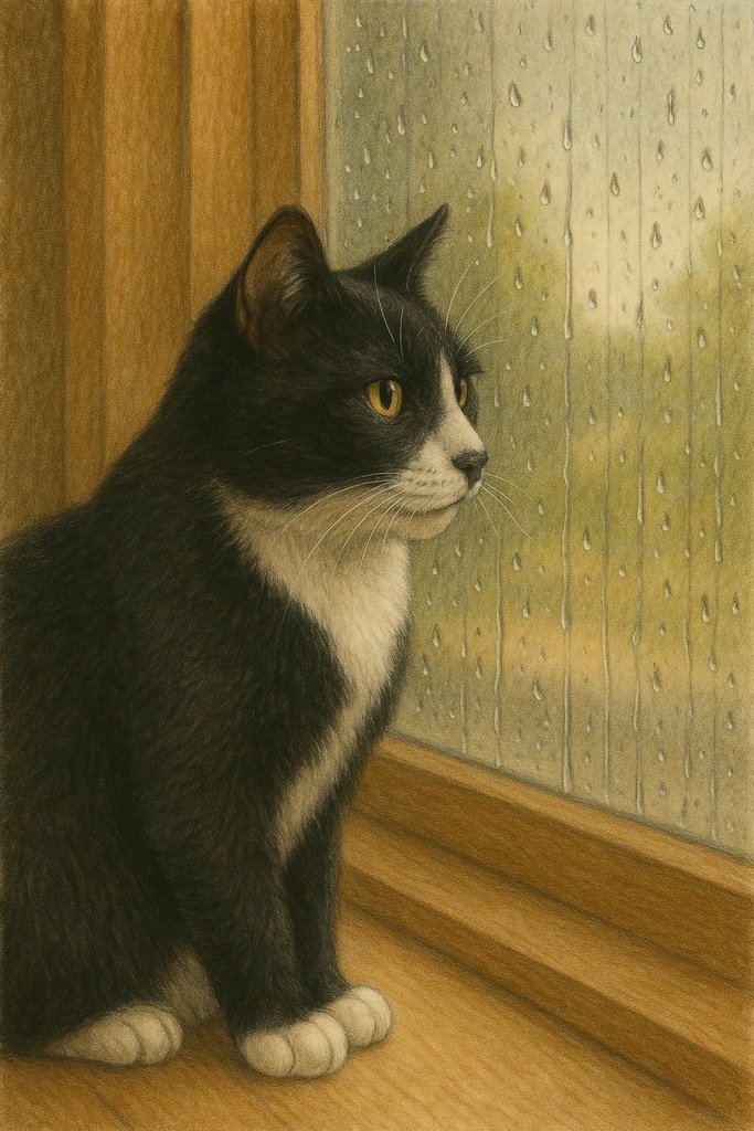 【雨の日のふうた】窓辺でひと休み／癒しの横顔イラスト画像