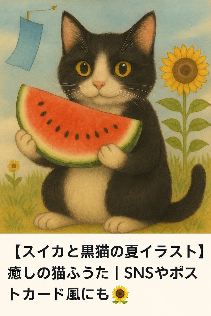 【癒しの黒猫ふうた】やさしい水彩風イラスト｜スマホ壁紙・SNSアイコン・ポストカードに