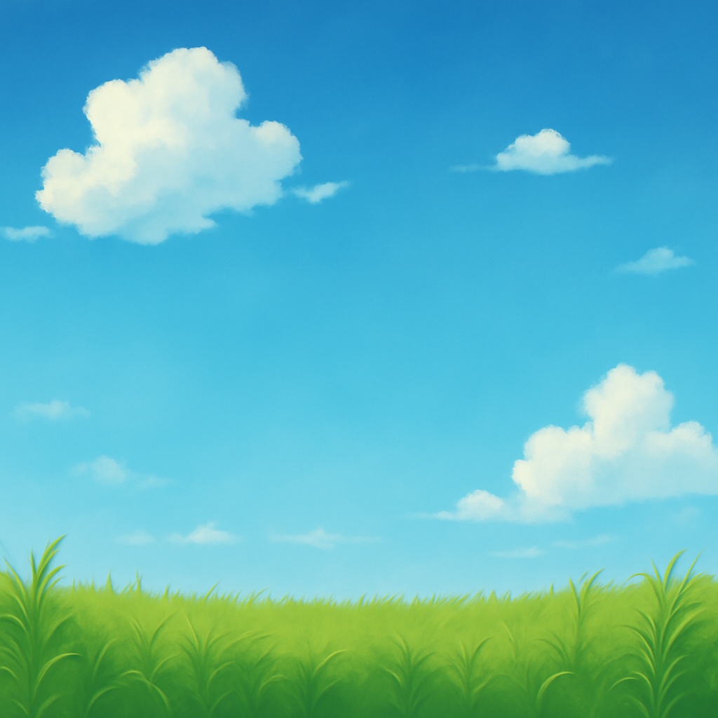 青空と草原の背景イラスト（文字なし・自然風景素材）  